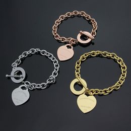 Fashion-Brand Pulseira Stainless Steel love T Bracelet & Bangle Rose Gold Plated Heart Forever Love Tag Bangle Jewellery For Women2436