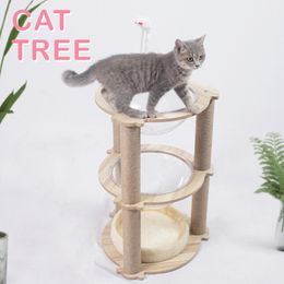 64cm 25.2" Double Large Space Capsule Modern Cat Tree Tower Climbing Pets Scratching House Posts Wooden