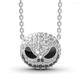 Pendant Necklaces Punk Gothic Skull Crystal For Women Men Silver Colour Shiny Full CZ Party Jewellery Christmas Halloween Gift