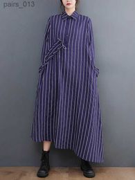 Basic Casual Dresses Blue Vintage Striped Shirt For Women New Long Sleeve Bandage Loose Dress Elegant Clothing Spring Autumn 2023 YQ231025