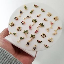 2019 colorful summer beach earrings new design jewelry gold silver watermelon palm tree wineglass cute lovely stud earring for wom312h