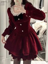 Basic Casual Dresses Autumn Red Lace Elegant Dress Women Patchwork Party Mini Female Korean Fashion One Piece Designer 2023 New YQ231025