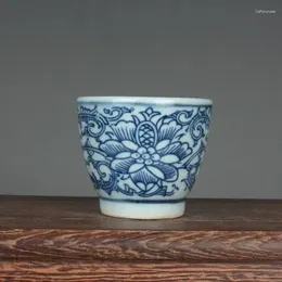 Decorative Figurines 1.9" Chinese Blue And White Porcelain 50Ml Twine Lotus Flower Branch Teacup Cup