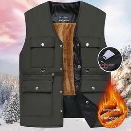 Men's Vests Winter Vest Jackets Multi-Pocket Fleece Outdoor Casual Solid Color Tooling Fashion Water Proof Warm Waistcoat