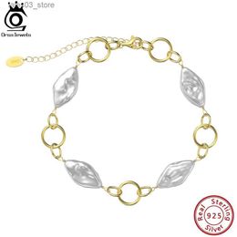 Charm Bracelets ORSA JEWELS Natural Pearl Bracele Silver 925 Chain Tiny Diamond Shaped Baroque Pearl Bracelet Sweet Elegant for Women GPB20 Q231025