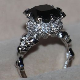 Victoria Wieck Vintage Jewellery Round 10KT White gold Filled Black Sapphire Gemstones Simulated Diamond Wedding Women Band Skull Ri240s