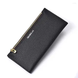 Wallets Women's Wallet Long Hand Purse Solid Color PU Ultra-thin Multi-card Slot Large-capacity Leather