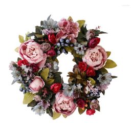 Decorative Flowers Artificial Retro Peony Flower Wreath 35CM Candlestick Christmas Halloween Wedding Home Decor