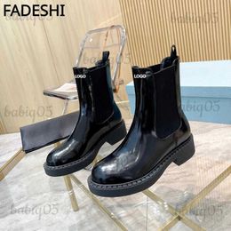 Boots Women's round Head Thick Bottom Ankle Boots 2023 Autumn and Winter New Black High-Heeled Metal Buckle Slip-on Fashion Boots T231025