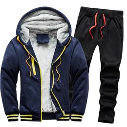 Winter Men's Thickened Warm Tracksuit Set Solid Thread Casual Sportswear Hoodie Cardigan Loose Plus Size Sweatshirt198J