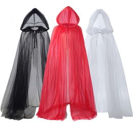 Cosplay Cosplay Halloween Costume For Women Hood Tulle Cape Cloak Black White Red Wedding Bridals Floor Length Soft Mesh Cloaks
