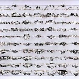 Band Bulk lots 100pcs Antique Silver Plated Multi styles for Women Vintage Ladies Flower Fashion Finger Retro Jewellery 221125231Q