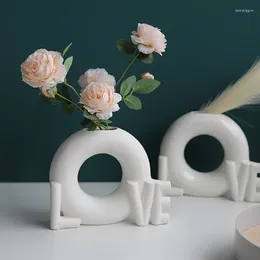 Vases Nordic Style Advanced Font Shape Ceramic Home Decoration Desktop Artwork Flower Arrangement Vase Unique And Novel Ware