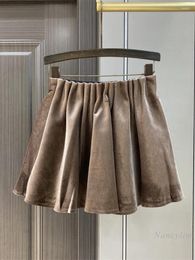 Skirts Gold Velvet Pleated Skirt For Women 2023 Autumn And Winter Fashion All-Match Bottoming A- Line Short Mini