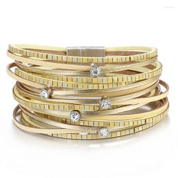 Charm Bracelets ALLYES Fashion Multilayer Leather Bracelet For Women Bohemian Inlaid Rhinestone Beads Wrap Wide Jewellery