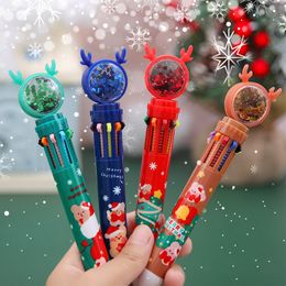 Cartoon Christmas Ten Colour Ballpoint Pen Cute Press Hand Ledger Writing Pen Student Learning Writing Stationery Holiday Gifts