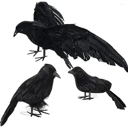 Garden Decorations 3pcs Black Lifelike Crow Ornaments DIY Spooky Models Halloween Props Decoration 2023