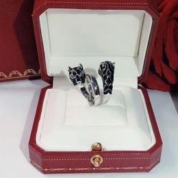 Punk Personality domineering Double zircon black leopard head ring Women's Ring Luxurious Dance Giving gift209I