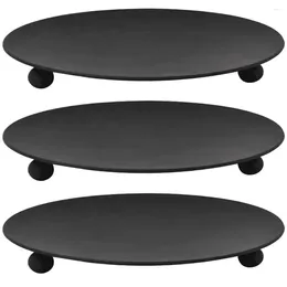 Candle Holders 3 Pcs Iron Candlestick Creative Tray Metal Rustic Dining Table Black Home Decor Pedestal