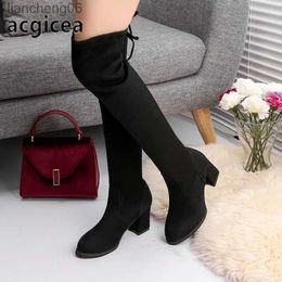 Boots oymlg2020 Fashion Women Boots Spring Winter Over The Knee Heels Quality Suede Long Comfort Square Botines Mujer Thigh High BootsL231025