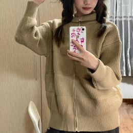 Women's Sweaters Women's Deeptown Vintage Turtleneck Zipper Sweater Women Preppy Knitted Cardigan Korean Fashion Knitwear Harajuku