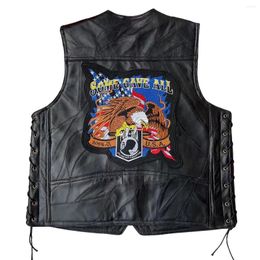 Men's Vests Fashion Moto/Biker Sleeveless Jacket Punk For Men Coat Casual Embroidery Motorcycle Vest Fleet Leather Veste