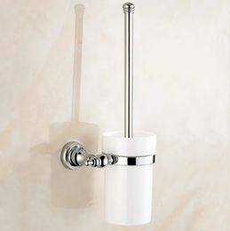 Toilet Brushes Holders Polished Chrome Brass Wall Mounted Toilet Brush Holder Set White Brush Ceramic Cup Bathroom Accessory aba906 231025