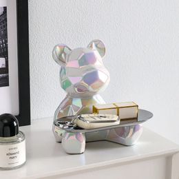 Christmas Decorations Geometric shape ceramic electroplating statue bear with piggy bank tray candy cosmetic storage box display shelf decoration. 231025