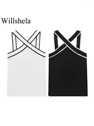 Women's Tanks Women Fashion Patchwork Backless Tank Tops Vintage V-Neck Cross Straps Female Chic Lady Vest Top