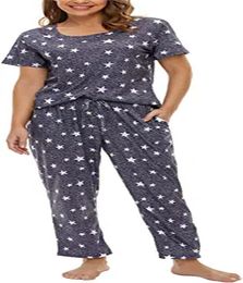 Womens Home Clothing Pajamas Set Shorts Soft Lounge Sets Cute Short Sleeve Sleepwear Pjs with PocketsDarkgrey Star3349645