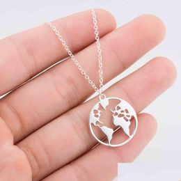 Pendant Necklaces Wholesale Vintage Origami World Map Necklace Women Geometric Round Circle Necklaces Pendants Choker Jewellery Dhgarden Otxid