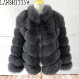 Womens Fur Faux Style Real Coat Women Autumn And Winter Jacket Natural Vest Stand Collar Detachable Sleeves 231024