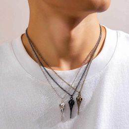 Pendant Necklaces KunJoe Goth 3pcs Pointed Skull Chain Necklace For Men Halloween Punk Cross Link Choker Hip Hop Jewelry