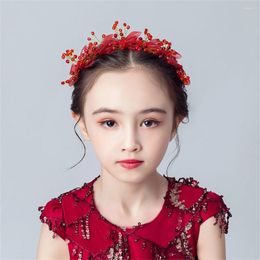 Hair Accessories Children's Butterfly Net Wreath Red Flower Side Clip Headgear Pearl Rhinestone Adjustable Garlands Girls Floral Crown