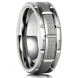 Band Rings Men 8Mm Stainless Steel Ring Sier Brushed Double Groove Pattern Mens Wedding Party Jewelry For Women Gift Drop Deliver Dhga Ot2Vx