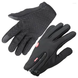 Cycling Gloves Outdoor Winter Warmer Touch Screen Cold Weather Waterproof Windproof Fleece Full Finger Size L (Black)