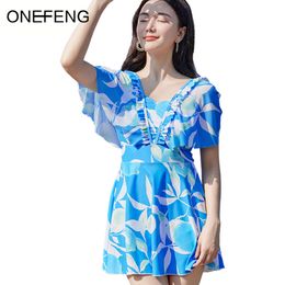 Catsuit Costumes ONEFENG One Piece Women Hot Spring Postoperative Can Accommodate Silicone False Breast Slimming New Swimsuit