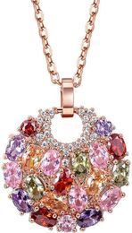 Crystal Colourized Cubic Zirconia Laminated Flower Pendant Necklace with 18+2 Inch Extender Chain for Women