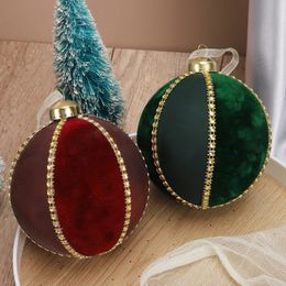 Christmas Decorations Flocking 4pcs Red Green Glass Ball Christmas Ornaments Year Hanging Bauble Pendants Xmas Decor for Home Adornos Navidad 231024