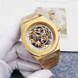 High quality mens luxury watch automatic mechanical designer watch 42MM hollowed out dial, stainless steel material gold rose gold color scheme