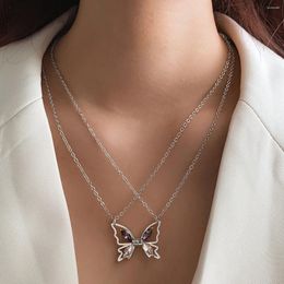 Pendant Necklaces Trendy Double Layered Chain Necklace Crystal Sparkling Butterfly Magnet Fashion Jewellery Gifts