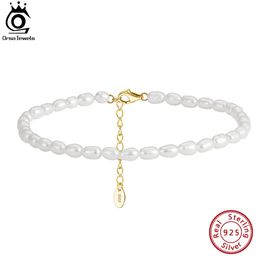 Anklets ORSA JEWELS Natural Rice Pearl Anklets for Women 925 Sterling Silver Summer Fashion Foot Chain Ankle Straps Jewellery SA38 231025