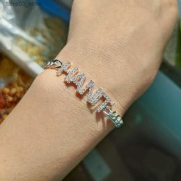 Charm Bracelets DODOAI Custom Name Bracelet Crystal 9mm Letters Shiny Bracelet Women Kids Cuban Chain Adjustable Stretch Letter Bracelets Gifts Q231025