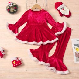 Clothing Sets Baby Girl Christmas Solid Full Sleeve T-shirt Flared Trousers Kids Clothes Girls Costume For Children