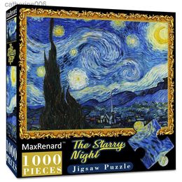 Puzzles MaxRenard 1000 Pieces Jigsaw Puzzles Famous Paintings Van Gogh The Starry Night Family Game Gift Home Wall DecorationL231025