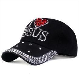 Ball Caps Leisure Jesus Heart Printed Baseball Cap Fashion Rhinestone Adjustable Outdoor Sports Cap for Women Men Cotton Sun Hat Hip-Pop 231025