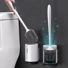 Toilet Brushes Holders Silicone Toilet Brush Soft Bristle Wall mounted Bathroom Toilet Brush Holder Set Clean Tool Durable ThermoPlastic Rubber TPR kit 231025