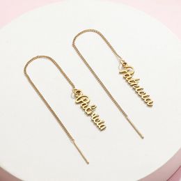 Hoop Huggie Personalised Name Piercing Earrings Line for Women Stainless Steel Long Tassel Chain Drop Earrings Kpop Ear Jewellery Gifts 231024