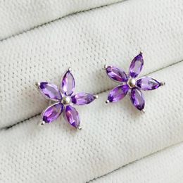 Stud Earrings Per Jewellery Natural Real Amethyst Flower Earring 925 Sterling Silver 0.15ct 10pcs Gemstone C912311