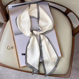 Scarves Houndstooth Print Silk Scarf Ribbon For Women 15 150cm Solid Foulard Bandana Bag Lady Tie Fashion Female Skinny Scarfs